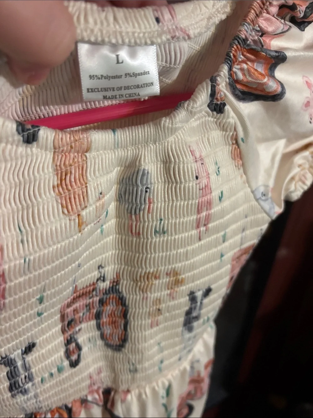 Girls' Cream Tractor & Farm Animal Smocked Dress